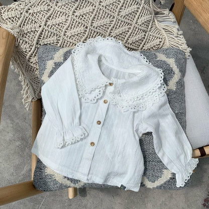 長袖シャツ・ブラウス White / 12M 80cm キッズ レース ダブルカラー 長袖 ブラウス シャツ トップス【mh0000998】