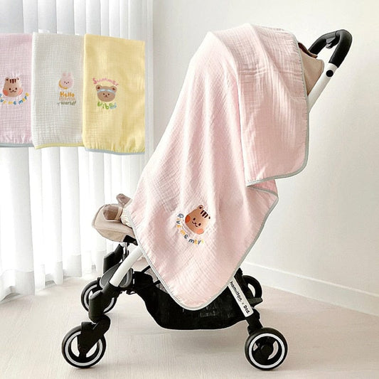 ベビーブランケット・タオル ベビー レターロゴ アニマル 刺繍 ブランケット おくるみ スワドル りす くま ベア うさぎ バニー