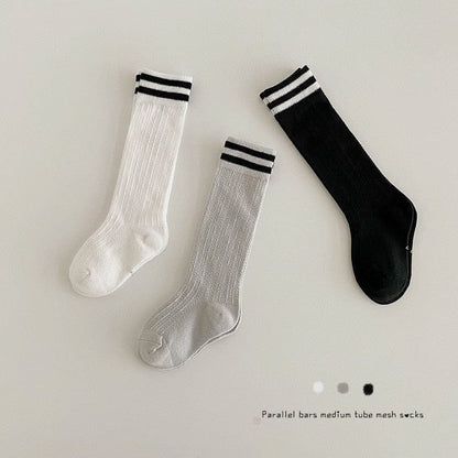 ベビー用靴下・タイツ 1383A / S ベビー キッズ ライン メッシュ スクール ハイソックス 靴下 3足セット【mh0001223】