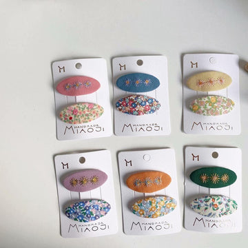 ヘアアクセサリー ベビー キッズ 刺繍 フラワー ヘアピン ヘアアクセサリー パッチンピン スリーピン 2個セット