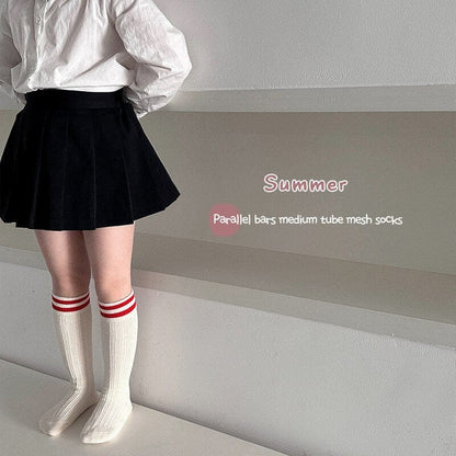 ベビー用靴下・タイツ ベビー キッズ ライン メッシュ スクール ハイソックス 靴下 3足セット【mh0001223】