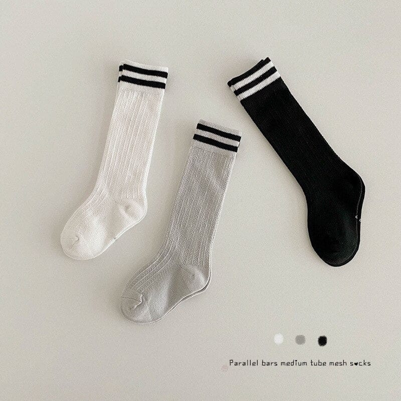 ベビー用靴下・タイツ ベビー キッズ ライン メッシュ スクール ハイソックス 靴下 3足セット【mh0001223】