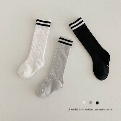 ベビー用靴下・タイツ ベビー キッズ ライン メッシュ スクール ハイソックス 靴下 3足セット【mh0001223】