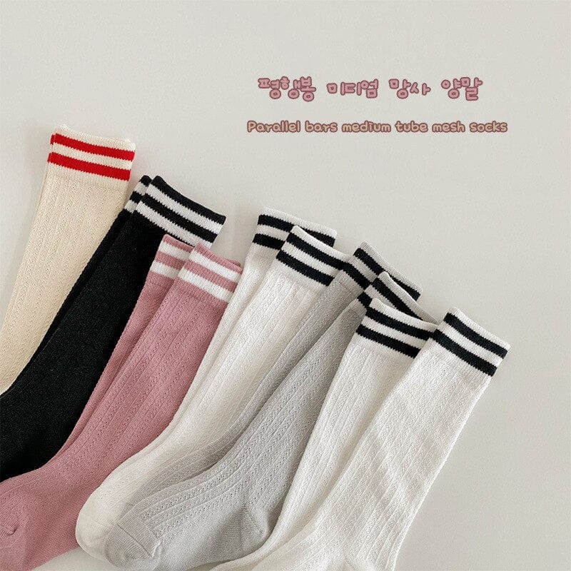 ベビー用靴下・タイツ ベビー キッズ ライン メッシュ スクール ハイソックス 靴下 3足セット【mh0001223】