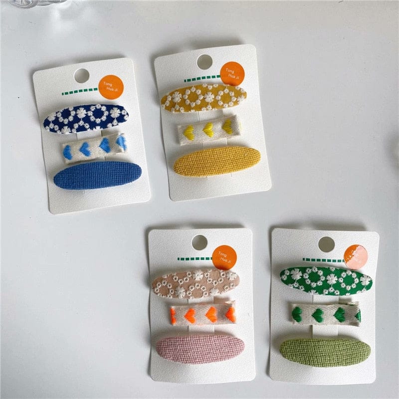 ヘアアクセサリー キッズ 刺繍 ステッチ フラワー ヘアピン ヘアアクセサリー 3個セット【mh0002111】