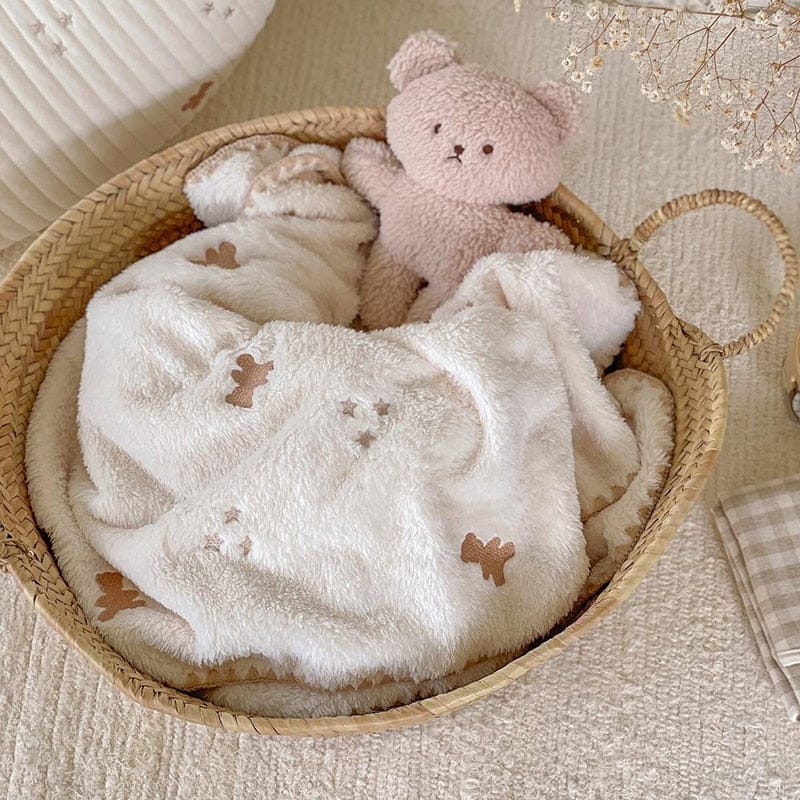 ベビーブランケット・タオル bear / 85X140cm ベビー 刺繍 ブランケット 毛布 フランネル くま ベア りす うさぎ バニー【mh0000894】