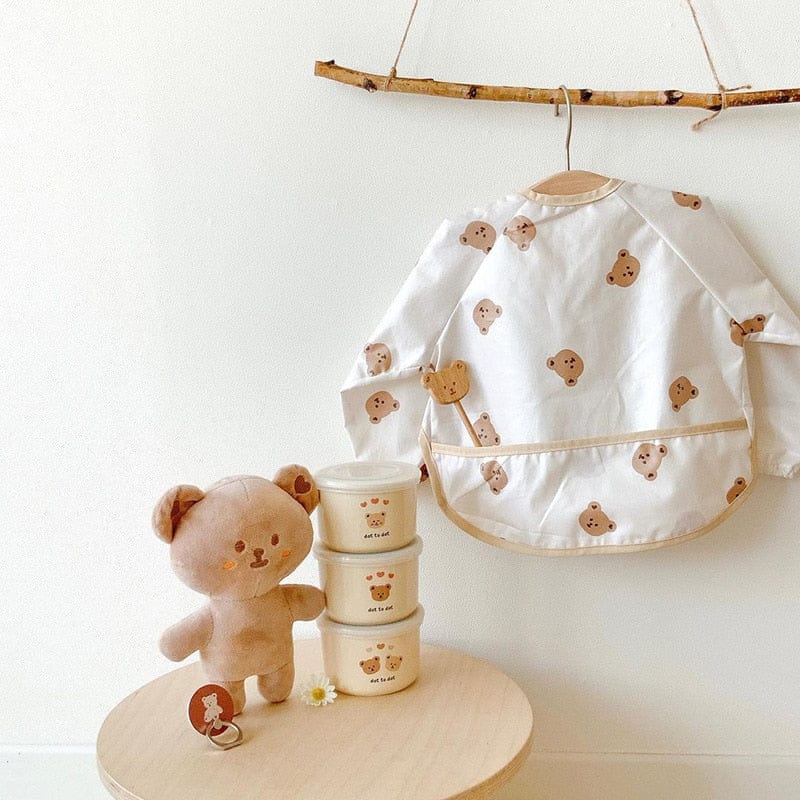 お食事エプロン bear / S(6-18M) ベビー 長袖 お食事エプロン ビブ スタイ ポケットスタイ 離乳食 りす タイガー 虎 恐竜 くま うさぎ【mh0001449】