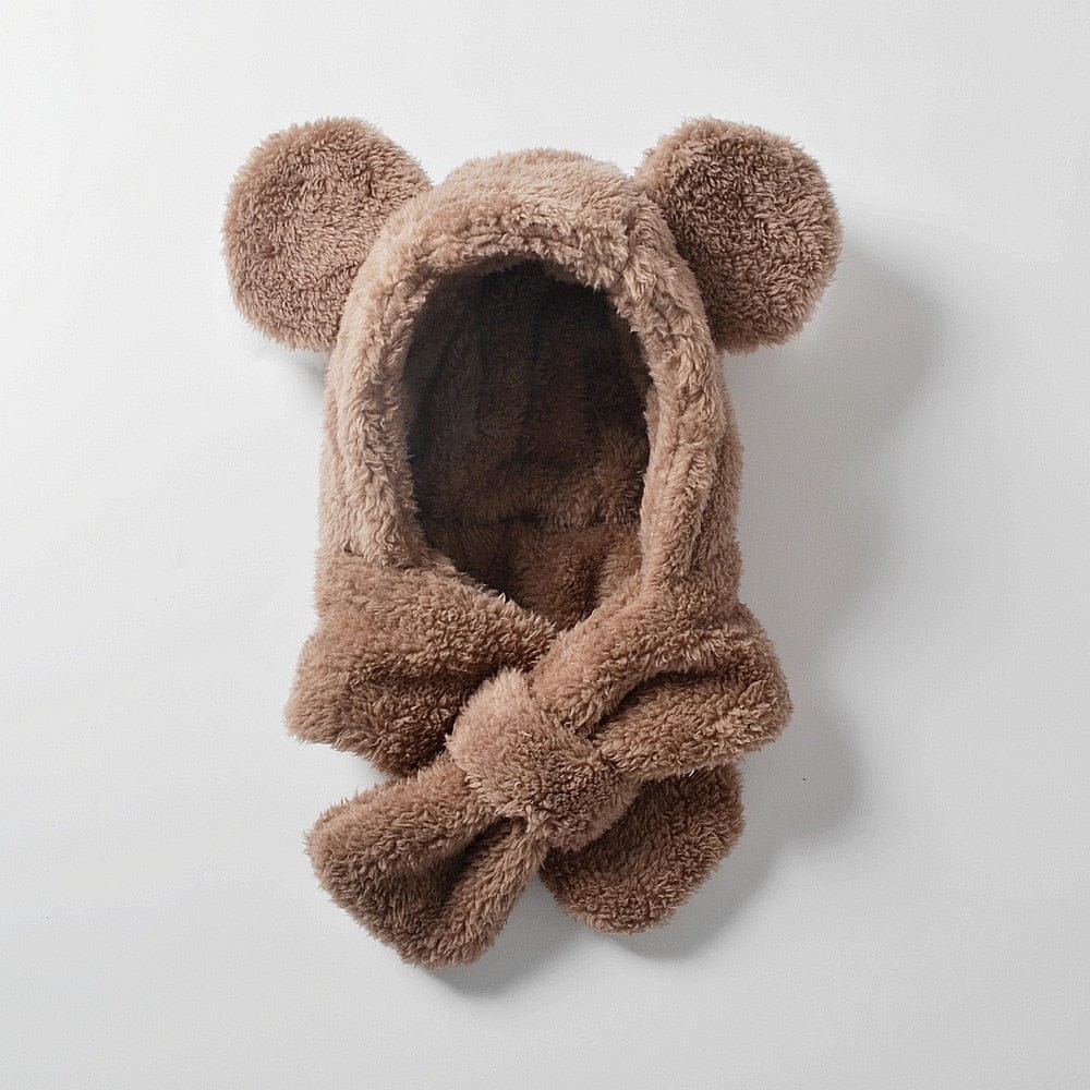 ベビー用帽子 Coffee / S ベビー キッズ くま耳 フード フーディ 帽子 マフラー【mh0001059】