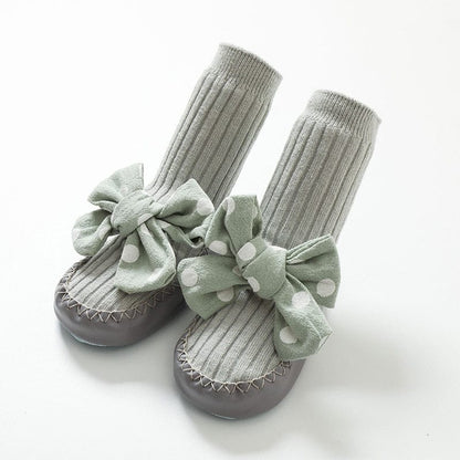 ベビー用靴下・タイツ Gray Green / 11cm ベビー みずたま リボン ルームシューズ ソックス 靴下 ファーストシューズ 室内ばき【mh0000919】
