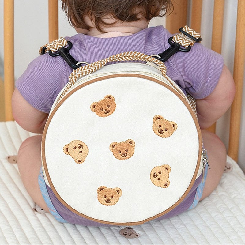 メッセンジャーバッグ ベビー くま ベア 刺繍 バックパック 円形 リュック 鞄【mh0000985】