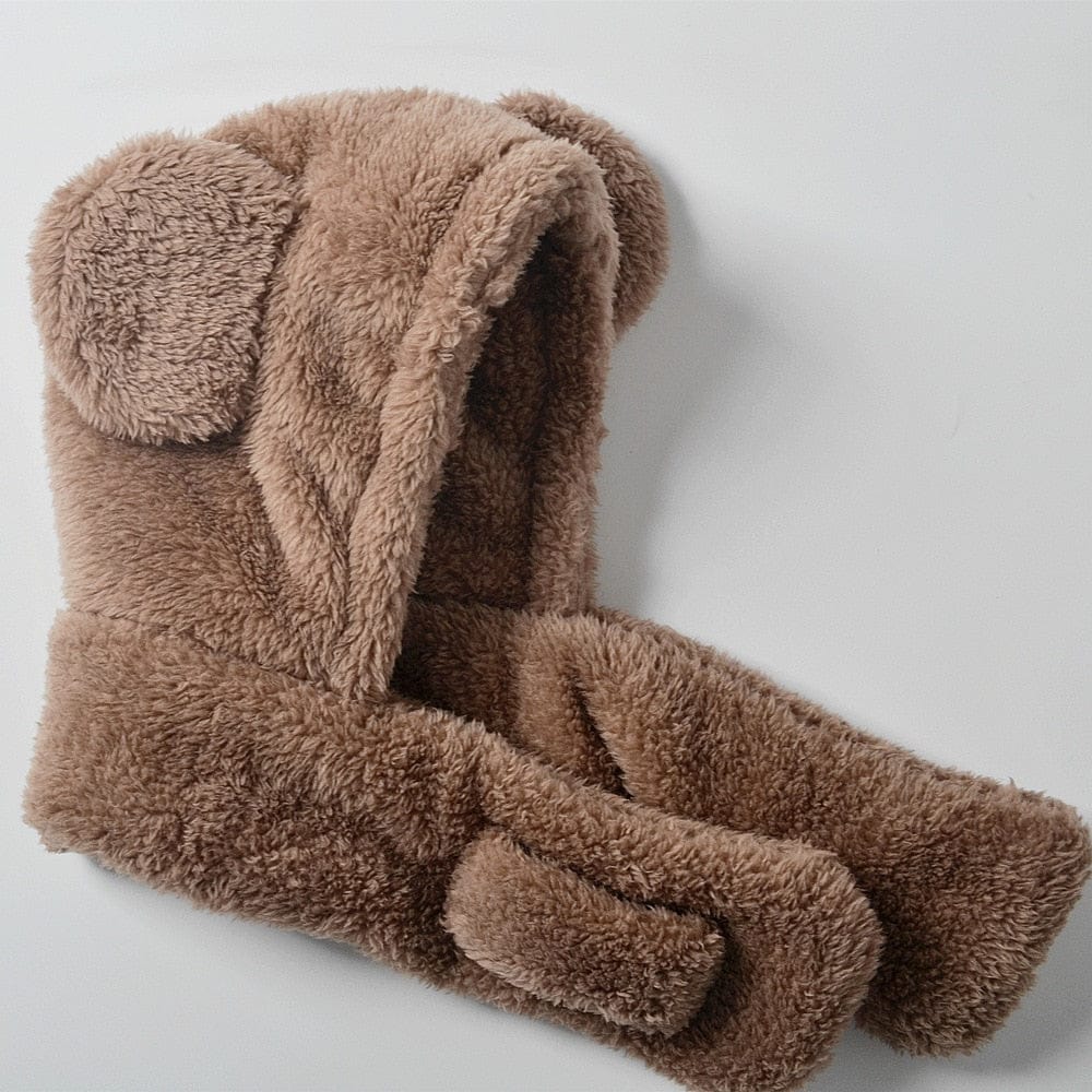 ベビー用帽子 ベビー キッズ くま耳 フード フーディ 帽子 マフラー【mh0001059】