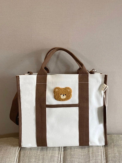 マザーズバッグ キャンバス 刺繍 くま ベア トートバッグ ショルダーバッグ ママバッグ 鞄【mh0001463】