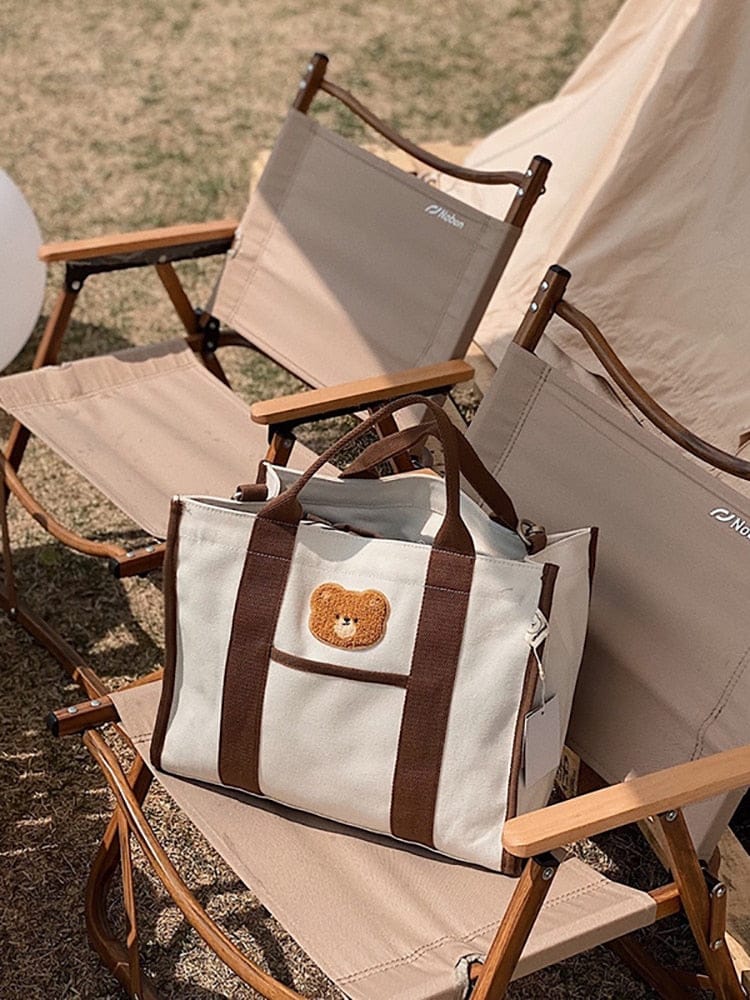 マザーズバッグ キャンバス 刺繍 くま ベア トートバッグ ショルダーバッグ ママバッグ 鞄【mh0001463】