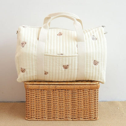 マザーズバッグ キルティング 刺繍 ママ バッグ ボストンバッグ くま ベア うさぎ バニー 恐竜 ダイナソー オリーブ【mh0001471】