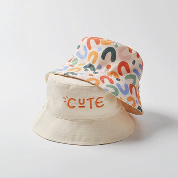 ベビー用帽子 ベビー キッズ 幾何学 カラフル 刺繍 ロゴ リバーシブル バケットハット 帽子 ボーイズ【mh0002126】