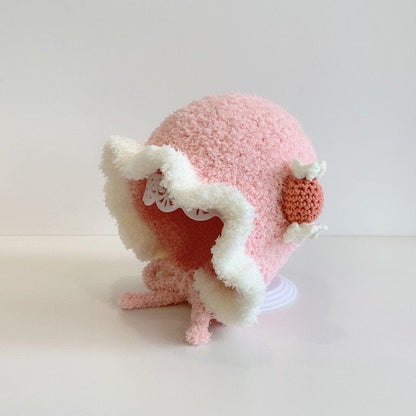 ベビー用帽子 Pink / 44-48cm(3m-2Y) ベビー ニット フリル キャップ 帽子 ハット【mh0001494】