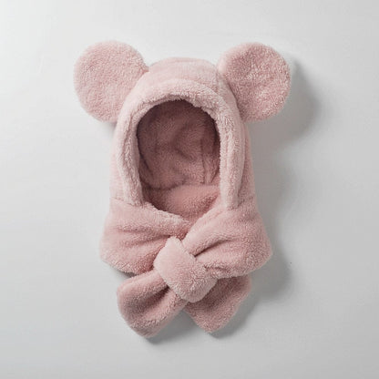 ベビー用帽子 Pink / S ベビー キッズ くま耳 フード フーディ 帽子 マフラー【mh0001059】