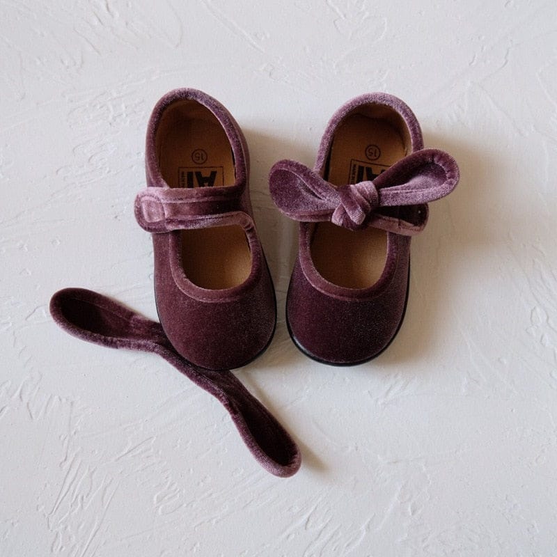 ベビー用靴 Purple / 13 (length 13cm) ベビー キッズ ベロア リボン ストラップ シューズ フラット バレエシューズ【mh0001076】
