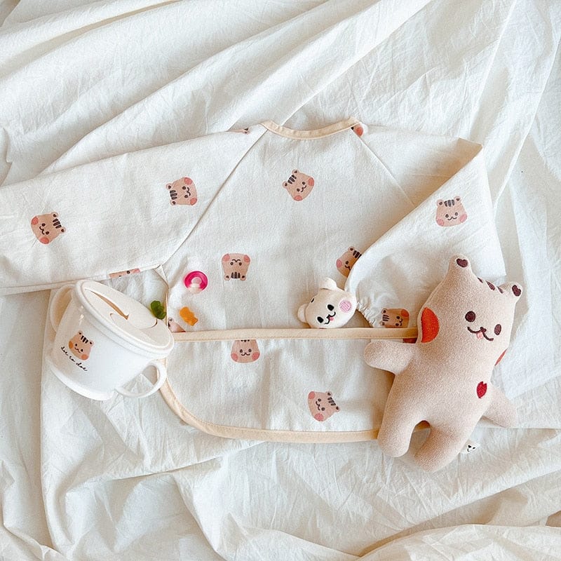 お食事エプロン squirrel / S(6-18M) ベビー 長袖 お食事エプロン ビブ スタイ ポケットスタイ 離乳食 りす タイガー 虎 恐竜 くま うさぎ【mh0001449】