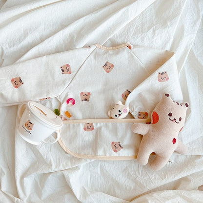 お食事エプロン squirrel / S(6-18M) ベビー 長袖 お食事エプロン ビブ スタイ ポケットスタイ 離乳食 りす タイガー 虎 恐竜 くま うさぎ【mh0001449】