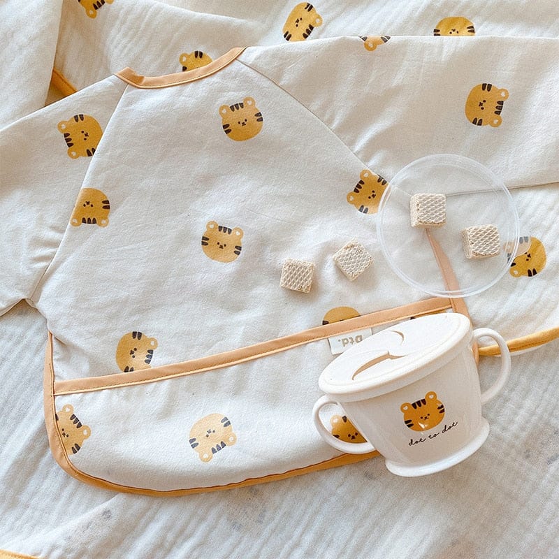 お食事エプロン tiger / S(6-18M) ベビー 長袖 お食事エプロン ビブ スタイ ポケットスタイ 離乳食 りす タイガー 虎 恐竜 くま うさぎ【mh0001449】