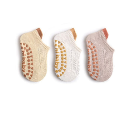 ベビー用靴下・タイツ Yellow Coffee / S for 0-1Y ベビー キッズ 滑り止め付き メッシュ アンクル ソックス 靴下 3足 セット【mh0001732】