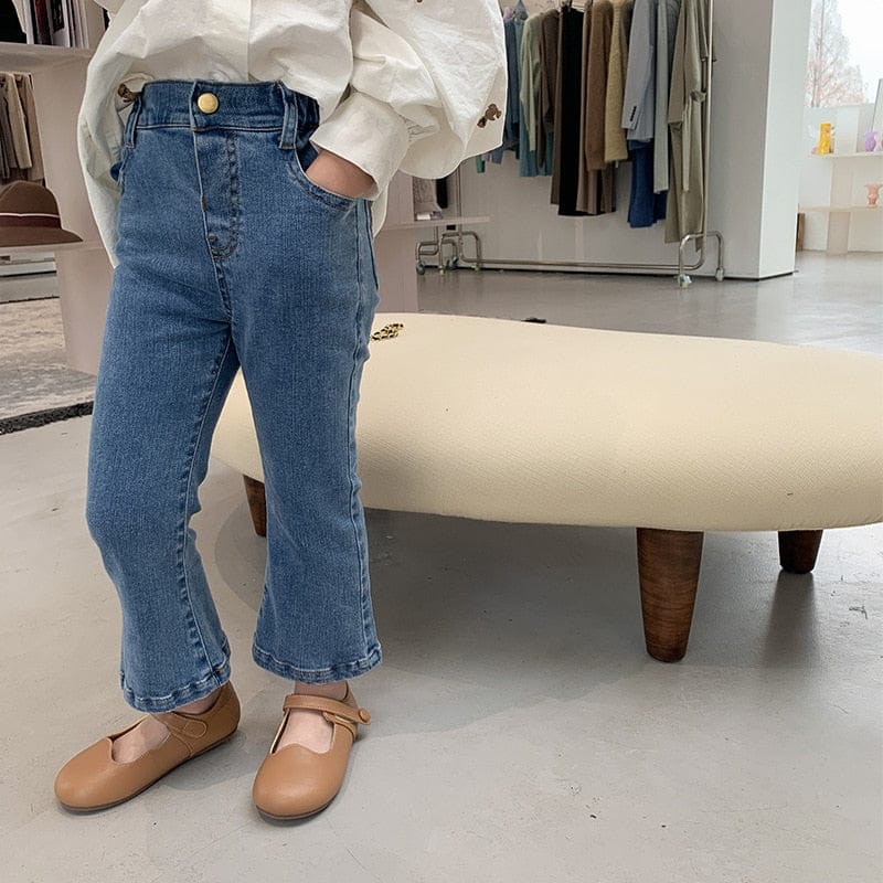 デニムパンツ キッズ デニム スキニーフレアパンツ ジーンズ ブルー ガールズ 女の子