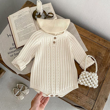 長袖ロンパース ベビー服 長袖 ロンパース ニット ケーブル編み アランニット ホワイト 白 女の子