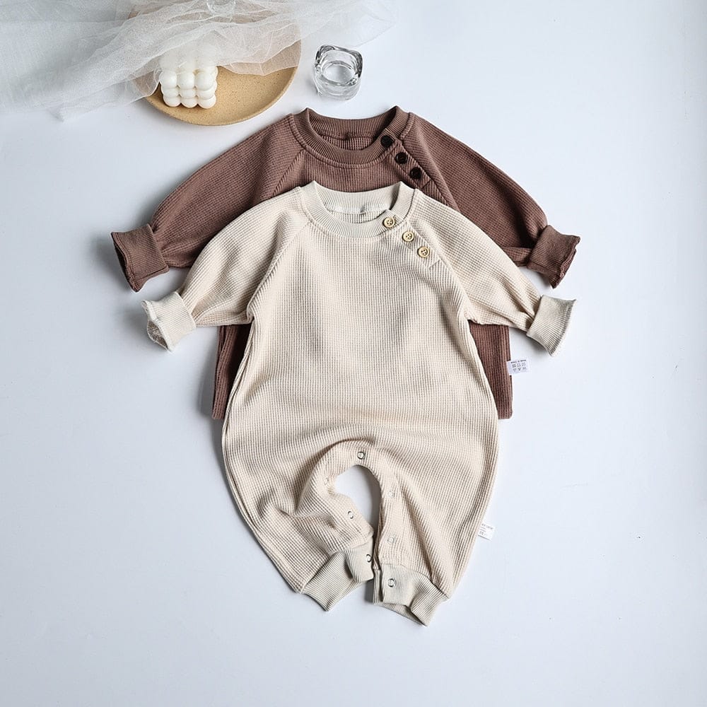 長袖ロンパース ベビー服 ロンパース ジャンプスーツ 長袖 カバーオール シンプル ベーシック ルーズ コットン コーヒー ベージュ 男の子 女の子