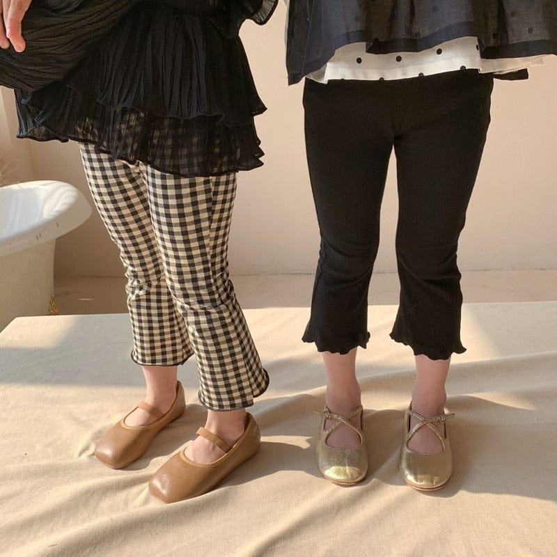 ロングパンツ・スウェットパンツ キッズ チェック 無地 アンクル フレア パンツ