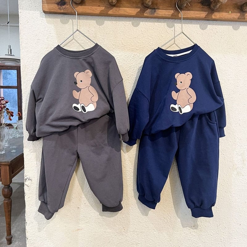 長袖セットアップ キッズ スウェット セットアップ くま ベア プリント 長袖 トレーナー パンツ ユニセックス