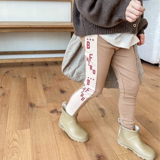 レギンスパンツ キッズ レターロゴ プリント サイドライン パッチワーク レギンスパンツ ボーイズ