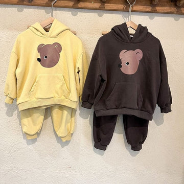 長袖セットアップ キッズ スウェット セットアップ くま ベア フーディ パーカー パンツ ユニセックス