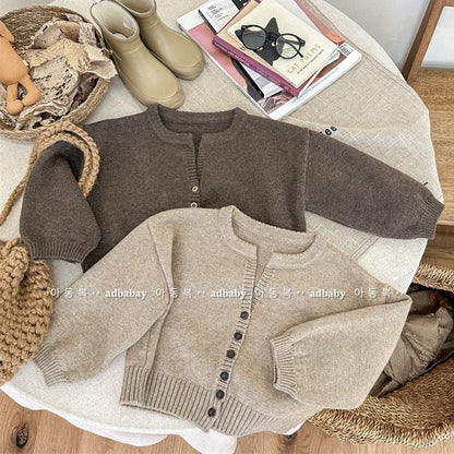 カーディガン・パーカー キッズ ニット シンプル ベーシック カーディガン ユニセックス