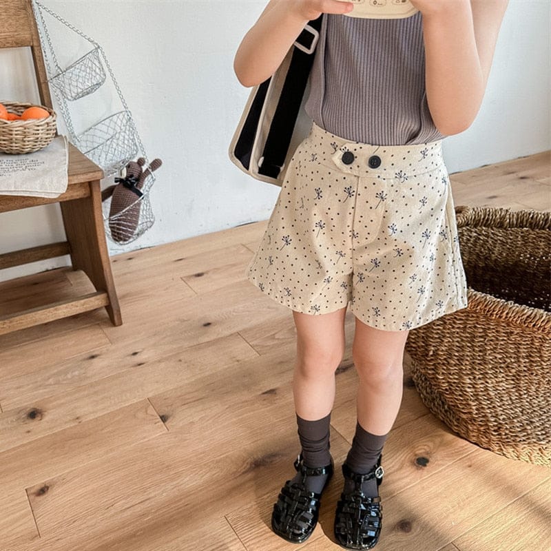 ハーフパンツ・ショートパンツ キッズ 水玉 ドット ルーズ ショートパンツ ベージュ グレーパープル ガールズ