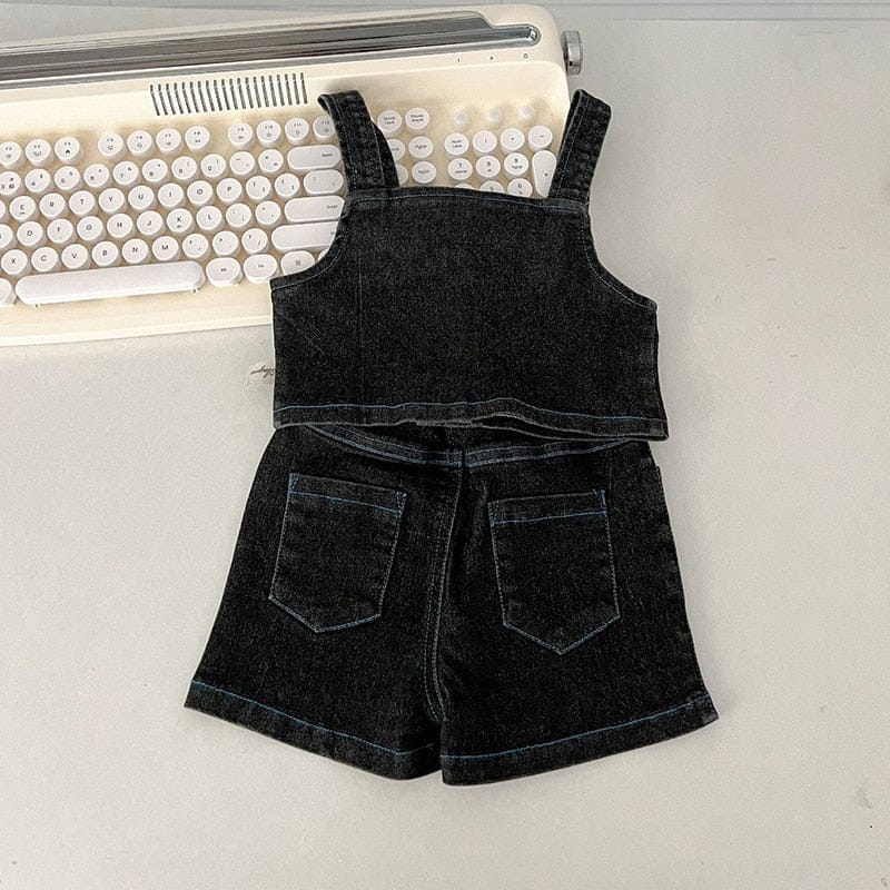 ノースリーブセットアップ ベビー キッズ デニム セットアップ キャミソール ショート トップス ショートパンツ