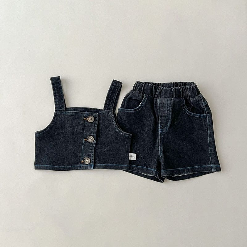ノースリーブセットアップ ベビー キッズ デニム セットアップ キャミソール ショート トップス ショートパンツ