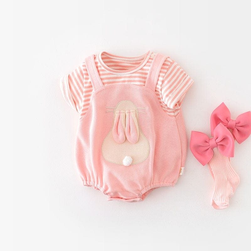 半袖ロンパース ☺︎ ベビー うさぎ ラビット 半袖 ボーダー ドッキング ロンパース