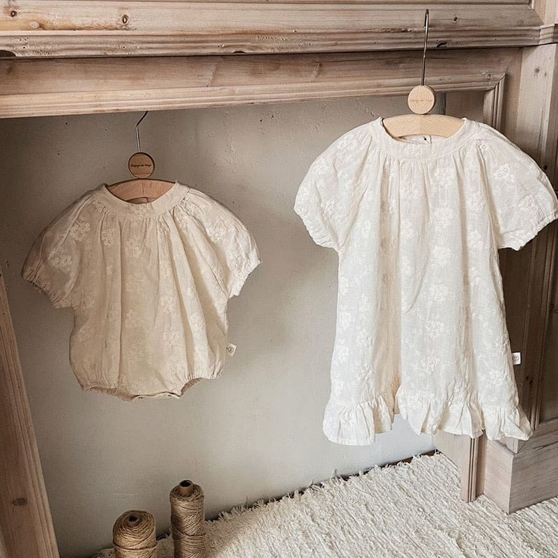 半袖ワンピース キッズ レース 刺繍 半袖 ワンピース ロンパース リンクコーデ 姉妹 お揃いコーデ