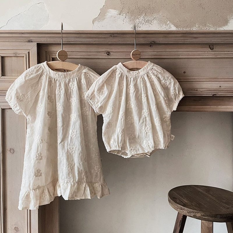 半袖ワンピース キッズ レース 刺繍 半袖 ワンピース ロンパース リンクコーデ 姉妹 お揃いコーデ