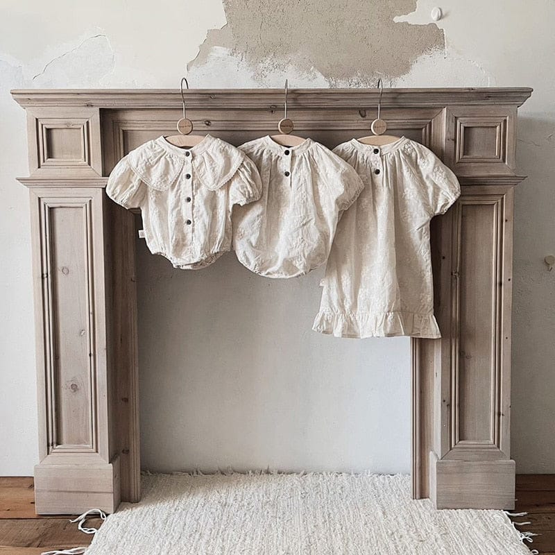 半袖ワンピース キッズ レース 刺繍 半袖 ワンピース ロンパース リンクコーデ 姉妹 お揃いコーデ