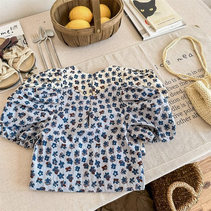 半袖シャツ・ブラウス キッズ フラワー 小花柄 半袖 パフスリーブ ブラウス シャツ トップス
