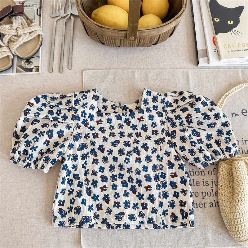 半袖シャツ・ブラウス キッズ フラワー 小花柄 半袖 パフスリーブ ブラウス シャツ トップス