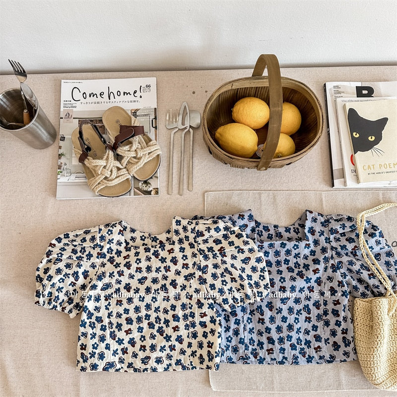 半袖シャツ・ブラウス キッズ フラワー 小花柄 半袖 パフスリーブ ブラウス シャツ トップス