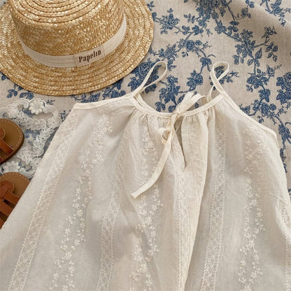 ノースリーブワンピース キッズ フラワー 刺繍 レース フリル キャミソール ワンピース
