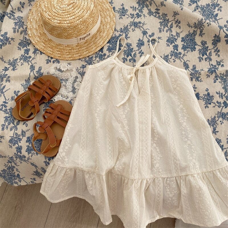 ノースリーブワンピース キッズ フラワー 刺繍 レース フリル キャミソール ワンピース