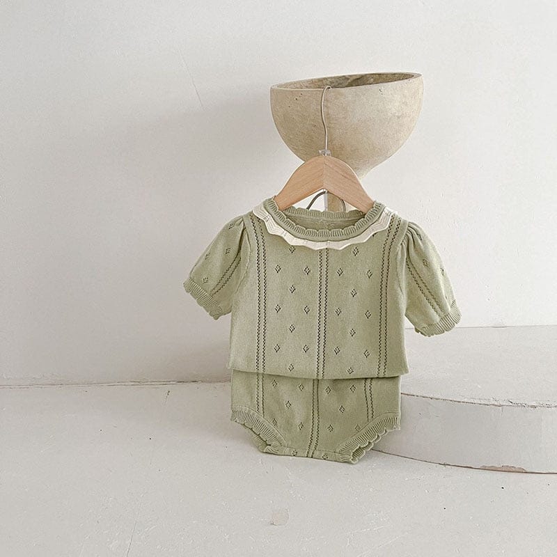 半袖セットアップ ☺︎ ベビー レースニット セットアップ 半袖 サマーセーター トップス ブルマパンツ