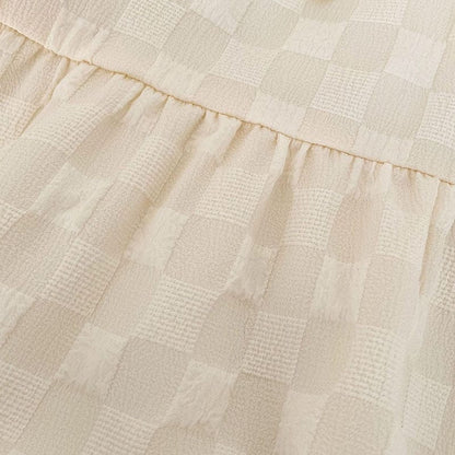 半袖ロンパース ベビー チェック 半袖 パフスリーブ ロンパース ヘアバンド セット