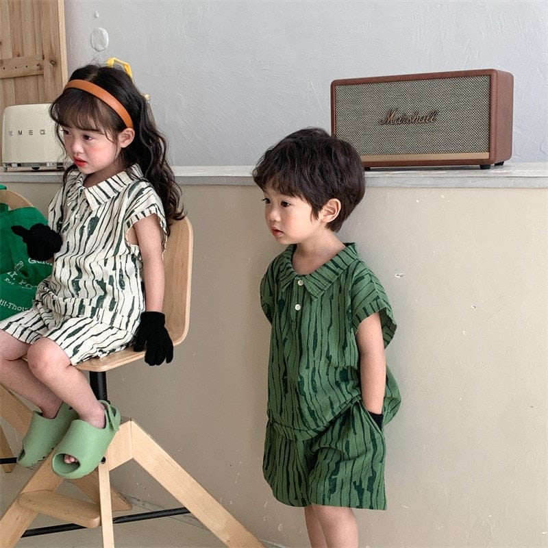 半袖セットアップ キッズ 半袖 セットアップ ストライプ 半袖 ポロシャツ ハーフパンツ