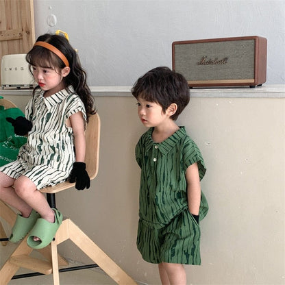 半袖セットアップ キッズ 半袖 セットアップ ストライプ 半袖 ポロシャツ ハーフパンツ